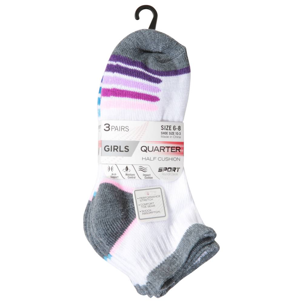 Round the Clock Size 6-8 Girls Quarter Half Cushion Socks Pairs