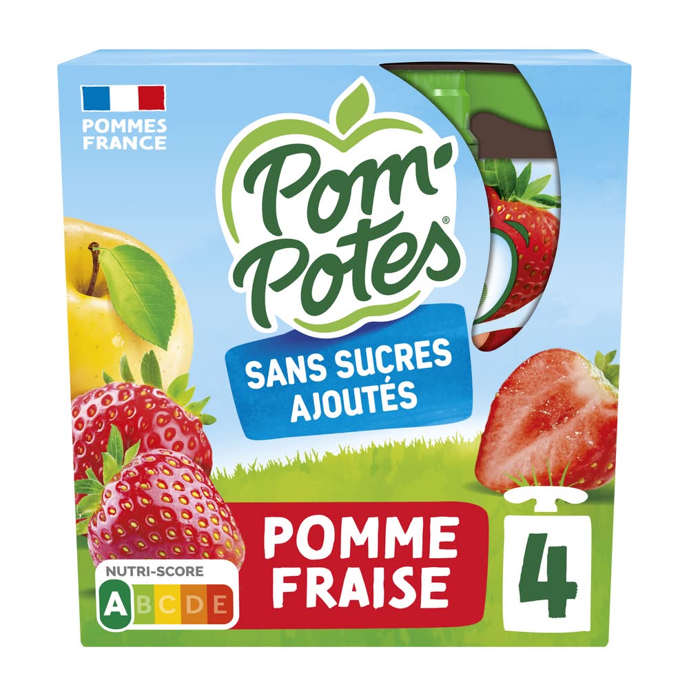 Pom'Potes - Compotes pomme sans sucres ajoutés, fraise (4 x 90g)
