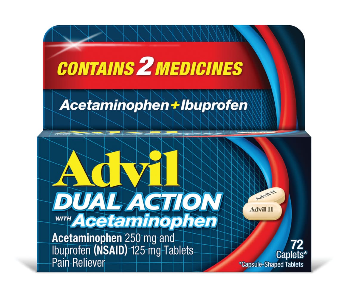 Advil Dual Action With Acetaminophen Pain Reliever Caplets (72 ct)