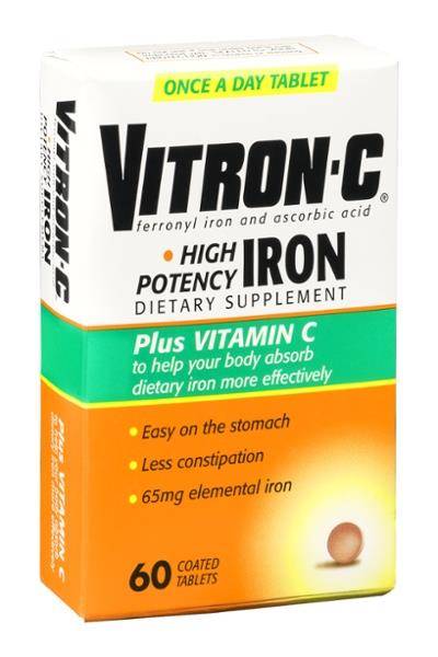 Vitron-C High Potency Iron Plus Vitamin C Tablets (60 ct)