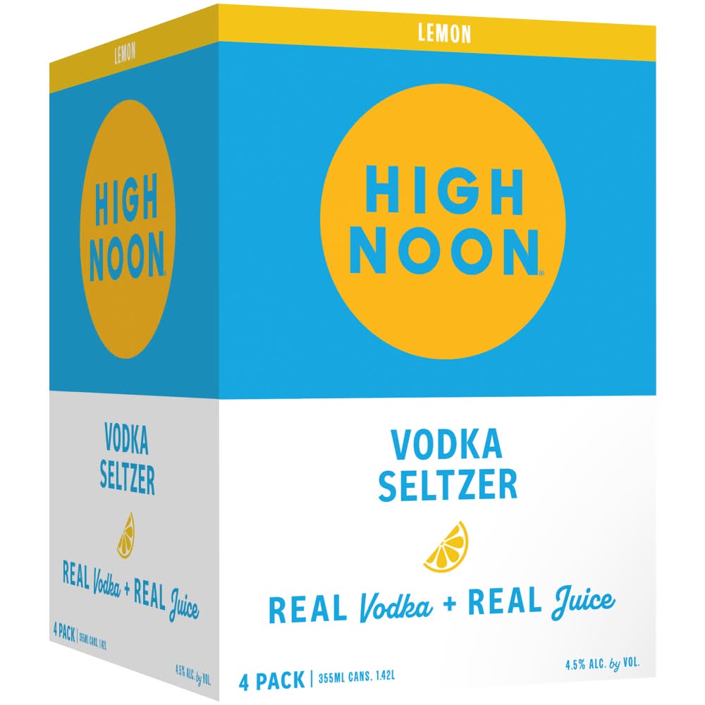 High Noon Vodka Hard Seltzer, Lemon (4 x 12 fl oz)