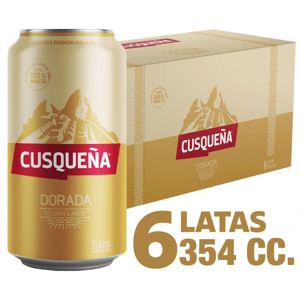 Cusqueña pack cerveza premium golden lager (6 u x 354 ml c/u)