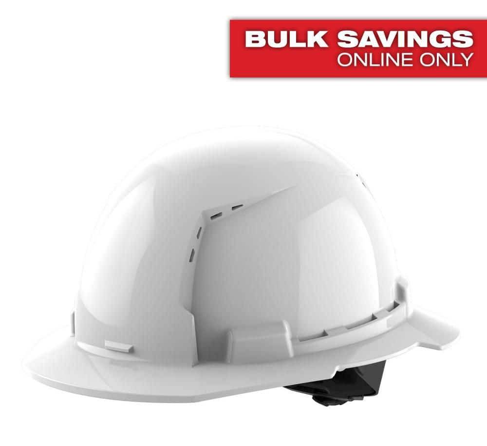 Milwaukee Type 1 Class C Full Brim Vented Hard Hat With 4 Point Ratcheting Suspension, 6.5x8.5 in, White
