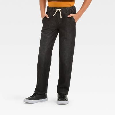 Cat & Jack Boys Straight Fit Pull on Pants, 7, Black