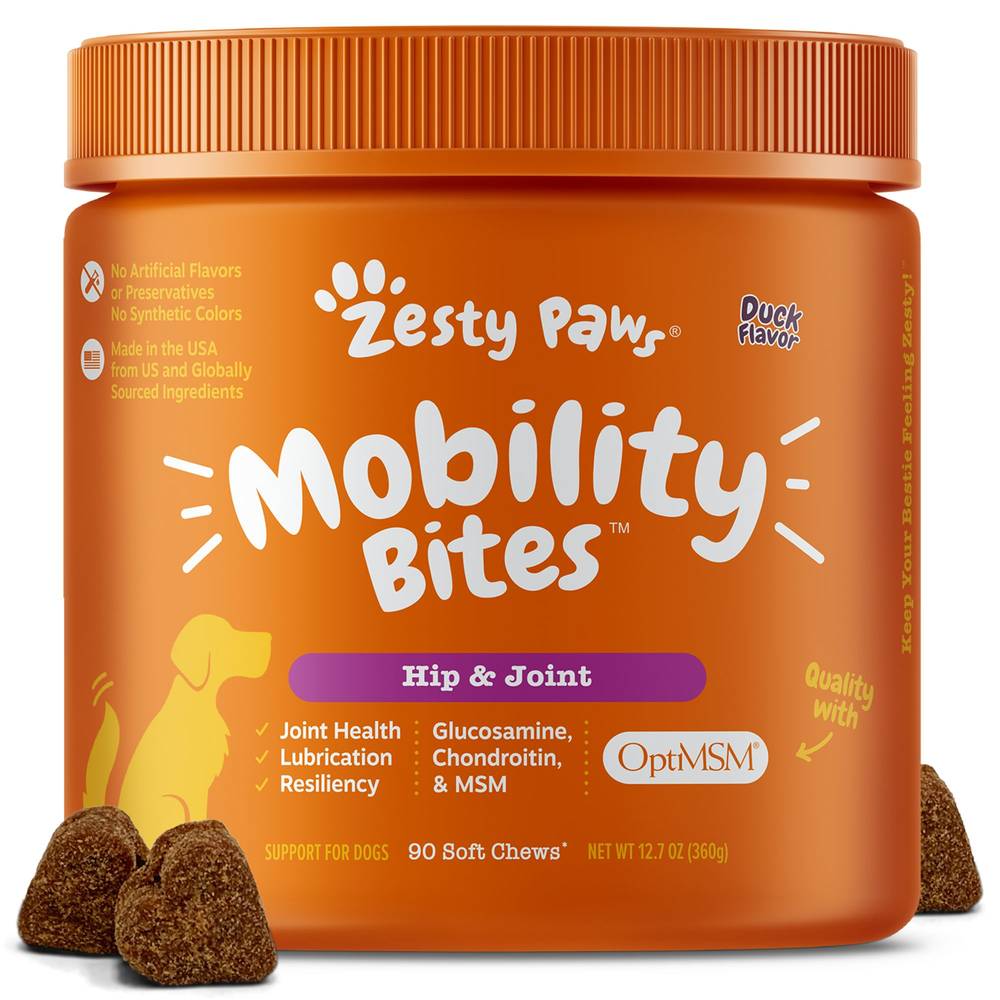 Zesty Paws Mobility Bites Hip & Joint Bites Soft Duck Chews For Dogs (12.7 oz, 90 ct)