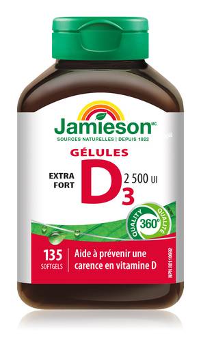 Jamieson Vitamine D3 2500 Ui 135 Un / Jamieson Vitamin D3 2500 IU Softgels Extra Strength 135 Count