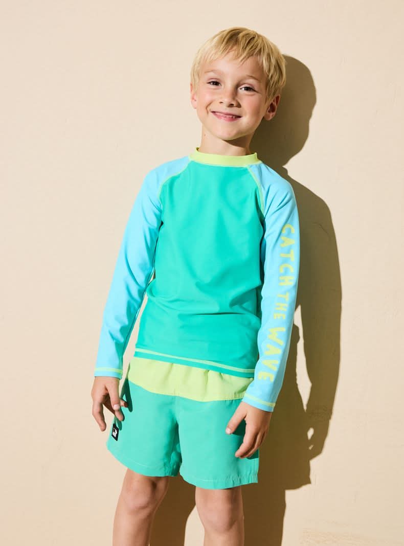 Tribu Traje de Baño Polera UV Niño verde flúor 10