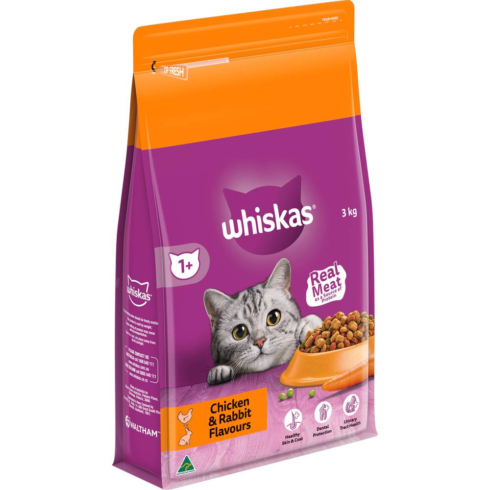 Whiskas 1+ Dry Cat Food Chicken & Rabbit Flavours 3kg