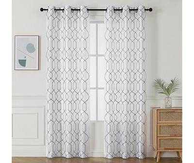 Luke White & Gray Lattice Grommet Curtain Panel Pair, (38" x 84")