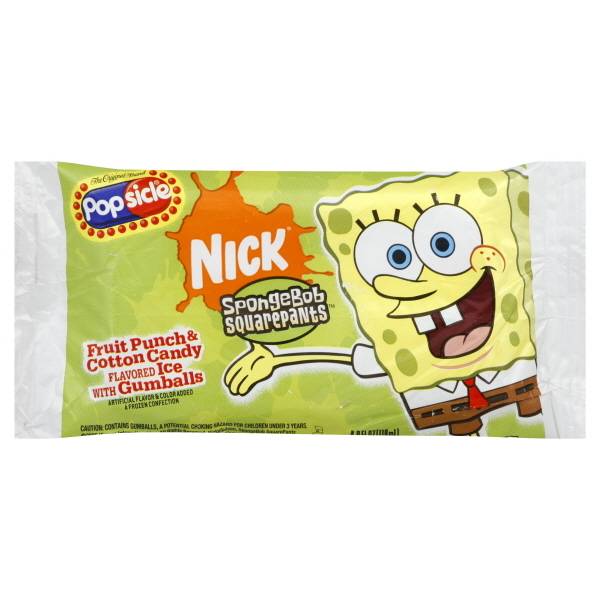 Popsicle Spongebob Squarepants Ice With Gumballs, Fruit Punch-Cotton Candy (4.2 oz)