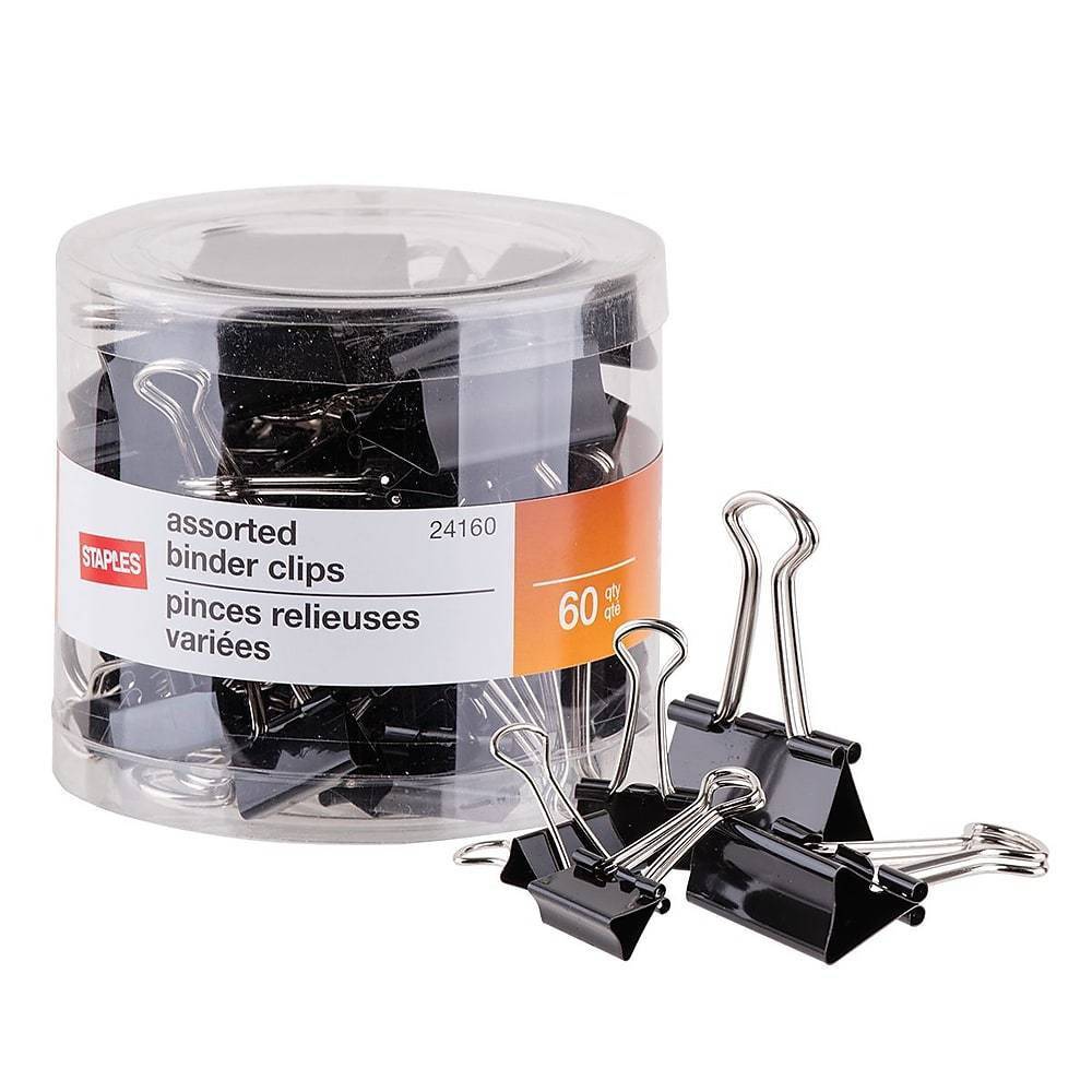 Staples Binder Clips, Assorted Sizes, Black