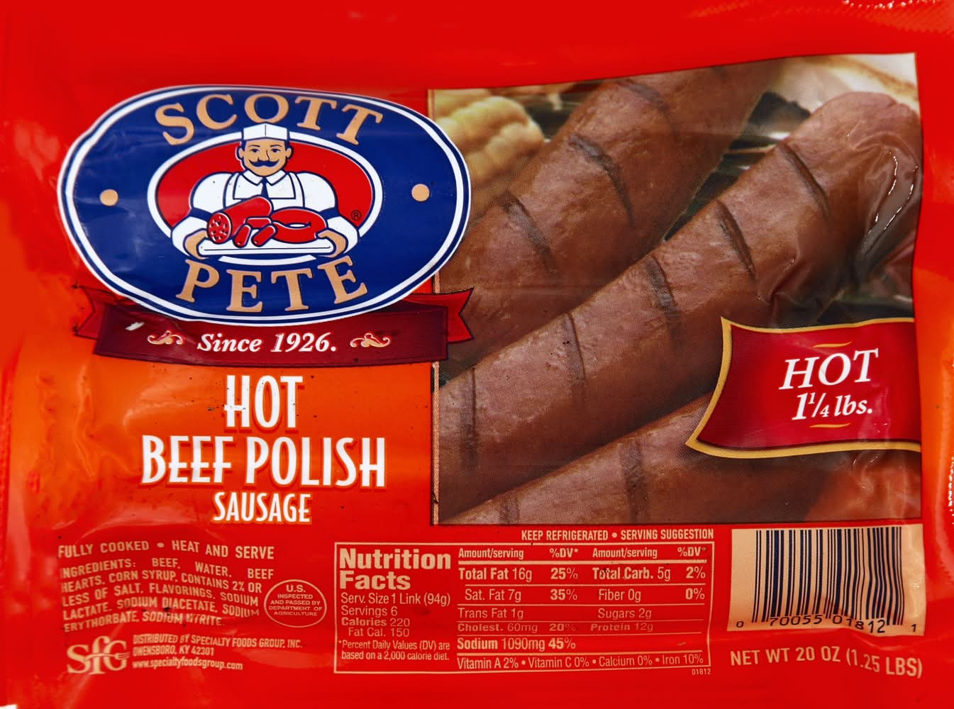 Scott Pete Hot Beef Polish Sausage (20 oz)