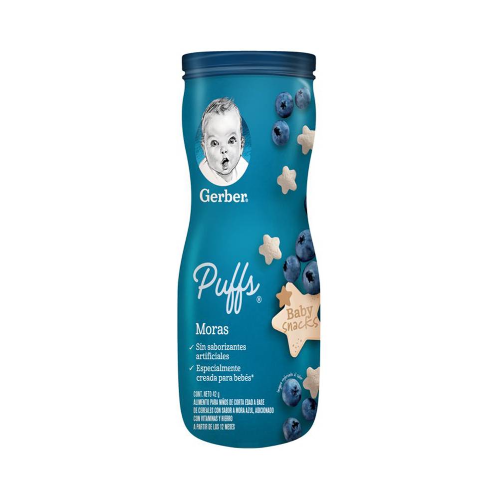 Gerber cereal puffs sabor mora azul(bote 42 g)