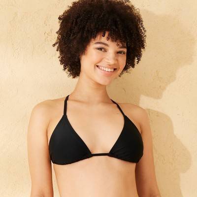 Women's Triangle Bikini Top - Wild Fable™ Black XL: Nylon Spandex, Back Tie, Full Lining, Opaque