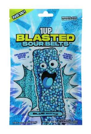 1UP Blasted Sour Belts™ Flavored Candy 3.5oz Blue Razz