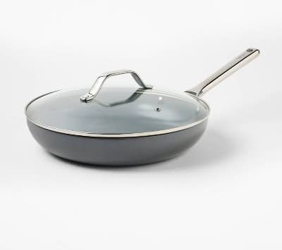 Figmint Nonstick Ceramic Coated Aluminum Fry Pan With Cover, 12 in, Dark Gray