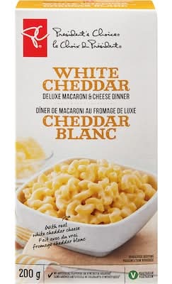 President's choice dîner de macaroni au fromage de luxe cheddar blanc - white cheddar deluxe macaroni and cheese dinner