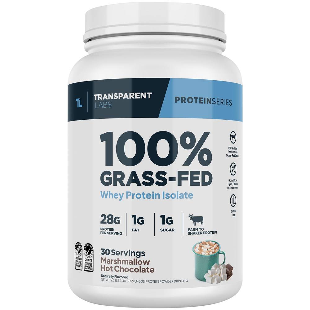 100% Grass Fed Whey Protein Isolate - Marshmallow Hot Chocolate (2.52 Lbs. / 30 Servings)