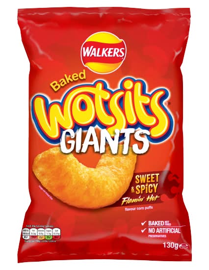 Walkers Sweet & Spicy Flamin' Hot, Baked Wotsits Giants Crisps (130g)