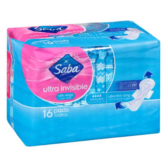 Saba Ultra Invisible Pads With Wings (16 ct)