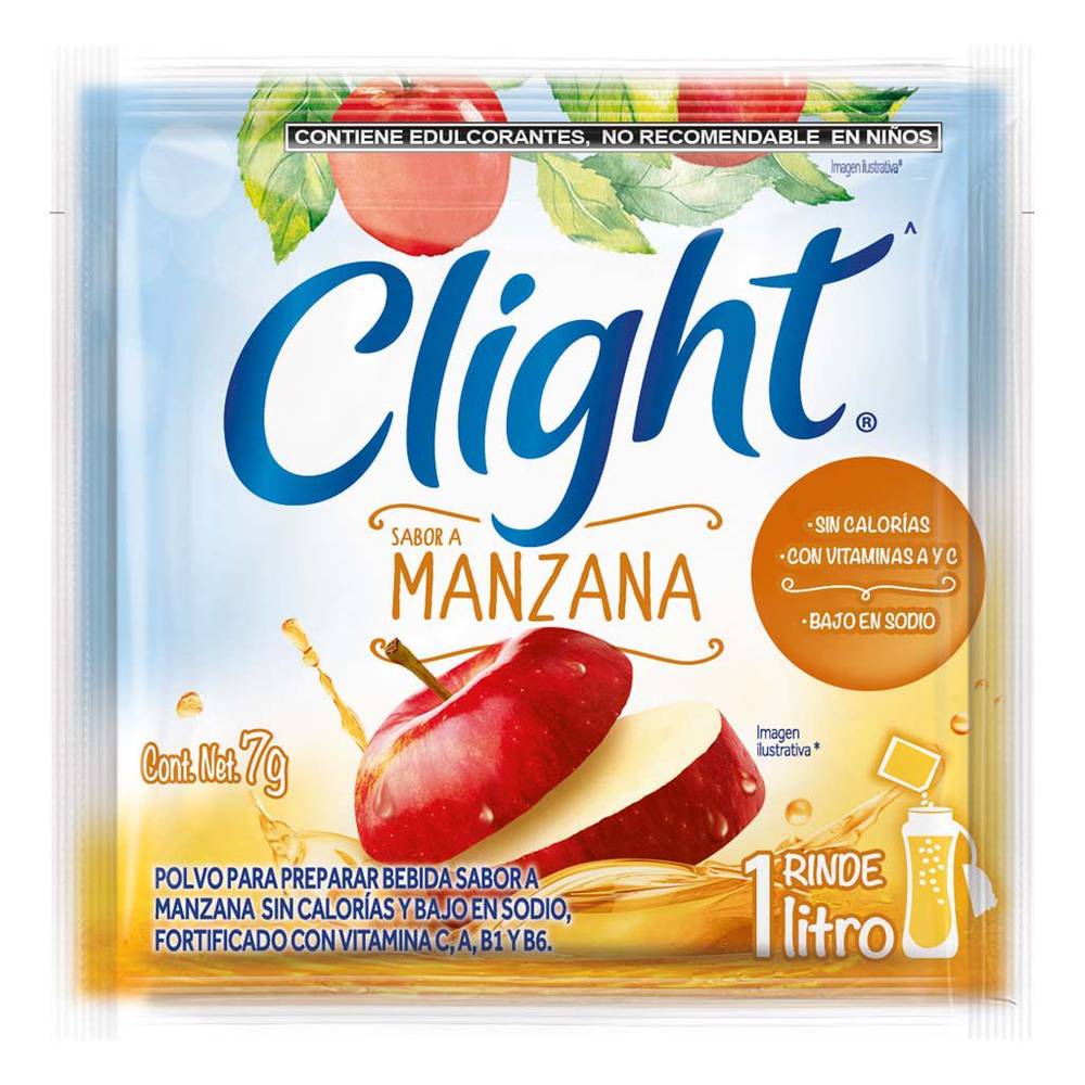 Clight polvo para bebida sabor manzana (sobre 7 g)