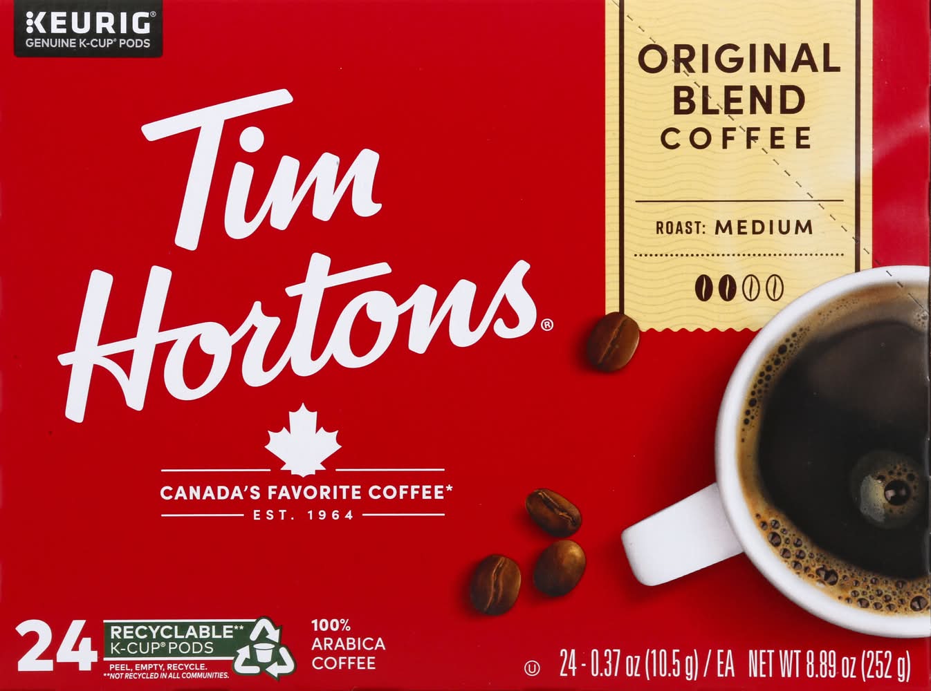 Tim Hortons Original Blend Medium Roast Keurig Coffee Pods (8.89 oz, 24 ct)