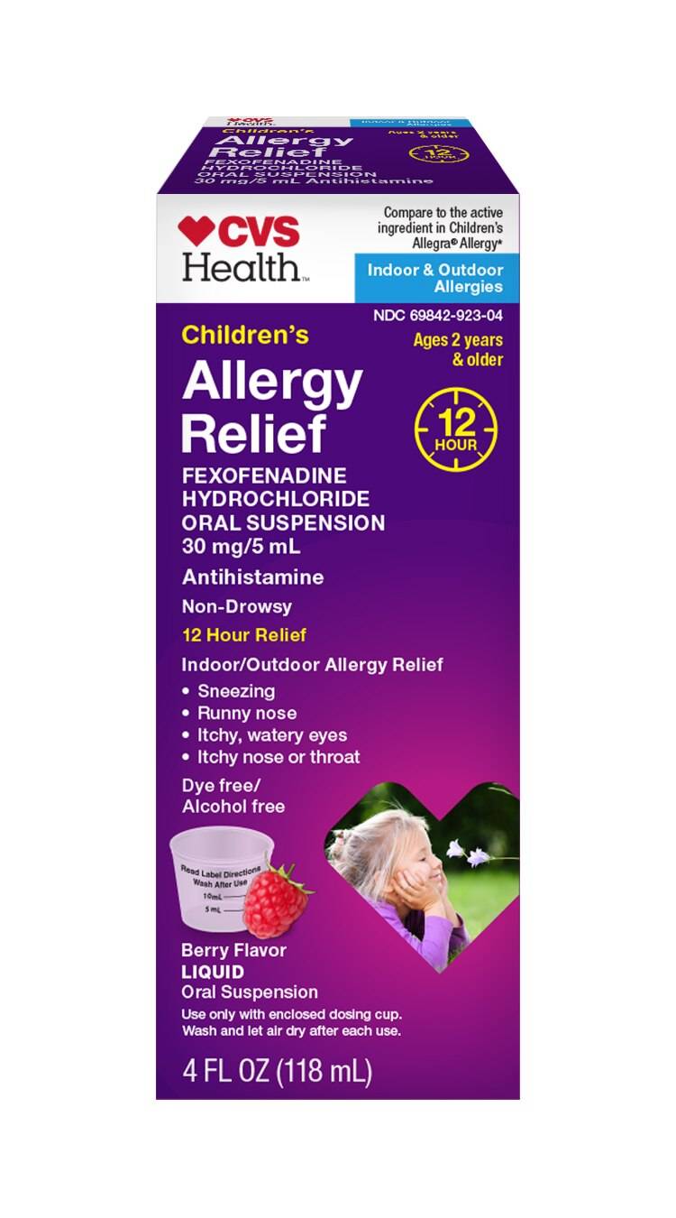 CVS Health Children's 12HR Non Drowsy Allergy Relief Fexofenadine HCl Oral Antihistamine, Berry, 4 OZ