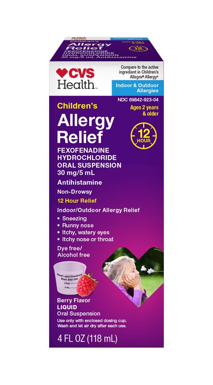 Cvs Health Children'S 12Hr Non Drowsy Allergy Relief Fexofenadine Hcl Oral Antihistamine, Berry, 4 Oz