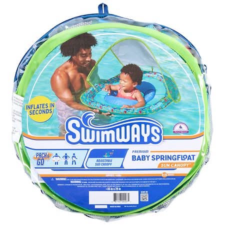 SwimWays Baby Spring Float With Sun Canopy, 35x29 in, Blue Lobster