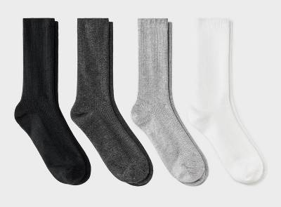 Auden Women's Ultra Soft Everyday Rib Knit Crew Socks, Size 4-10, Assorted (4 ct)