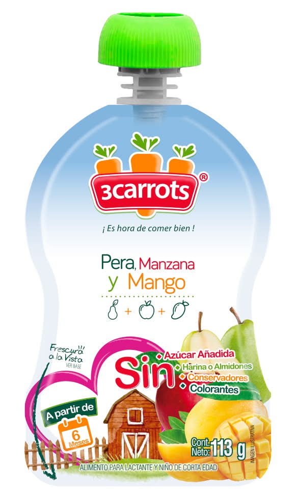3carrots · Papilla de pera , manzana y mango (113 g)