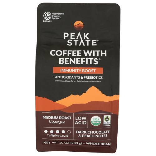 Peak State Coffee Immunity Boost Medium Roast Whole Bean Coffee With Benefits