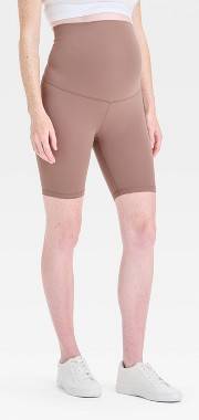 Over Belly High-Rise Active Maternity Bike Shorts - Isabel Maternity by Ingrid & Isabel™ Taupe XS: Recycled Polyester, Spandex, Slim Fit
