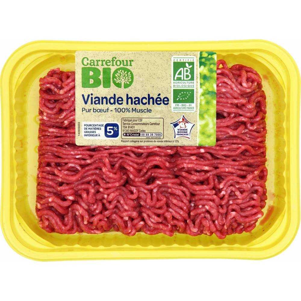 Viande hachée pur bœuf 5% MG CARREFOUR BIO - la barquette de 350g