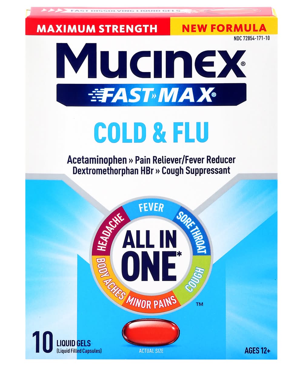 Mucinex Maximum Strength Fast Max Cold & Flu All in One Liquid Gels Ages 12+ (10 ct)