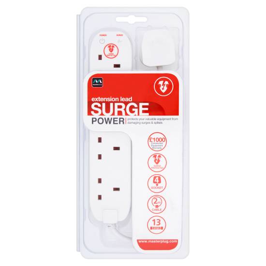 Masterplug Extension Lead Surge Power Sockets (4 pack)