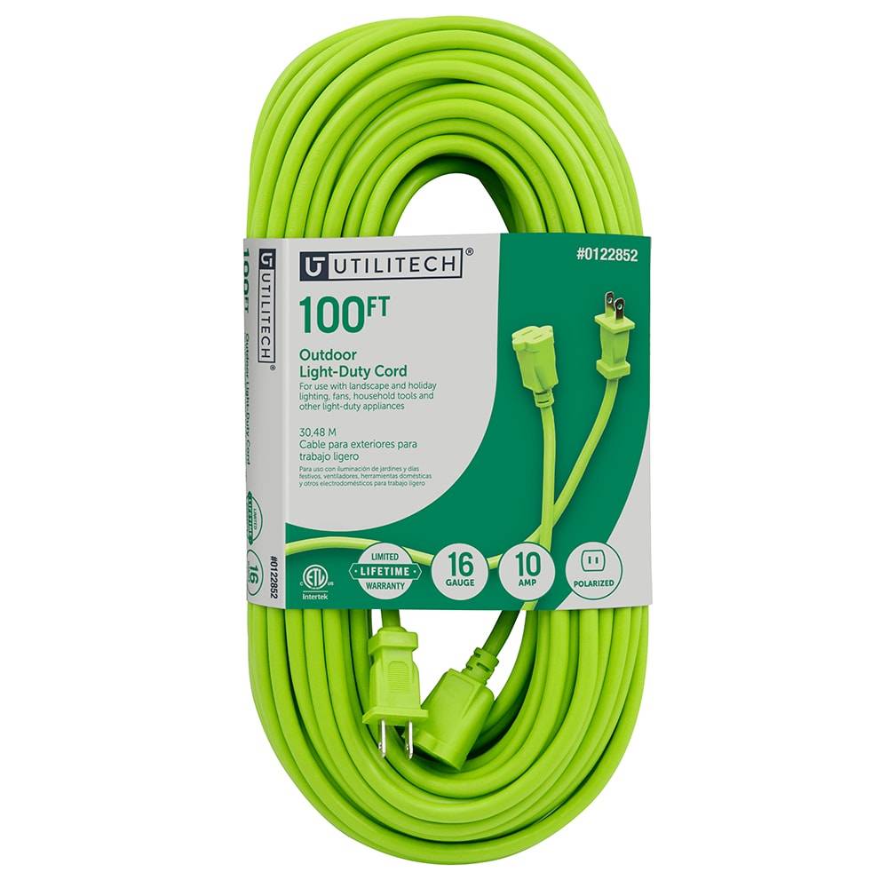 Utilitech Outdoor 100-ft 16/2 2 Prong Green Outdoor SJTW Light Duty General Extension Cord | UT481635