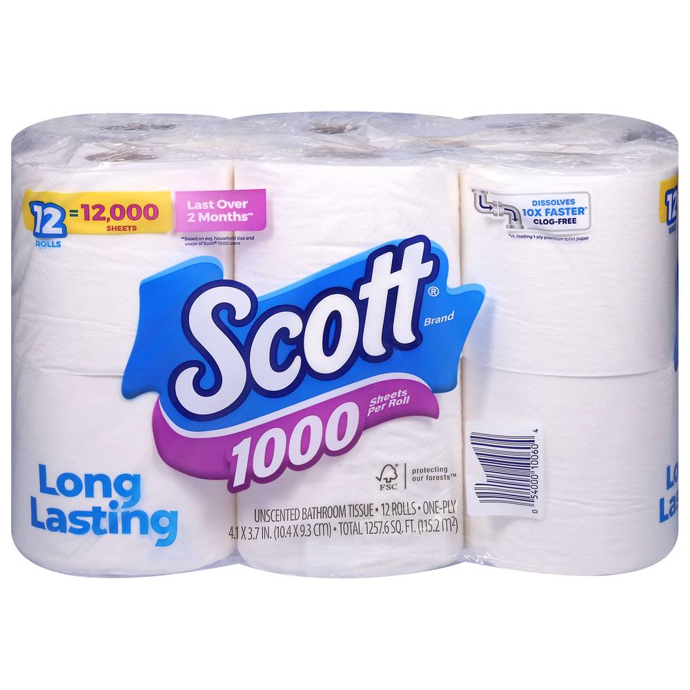 Scott One-Ply Unscented Sheets Bathroom Tissue (12 ct)