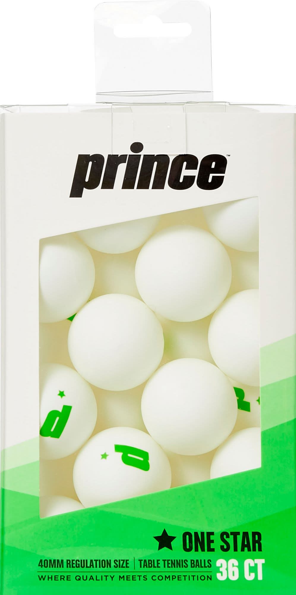 Prince One Star Table Tennis Balls, 40 mm, White (36 ct)