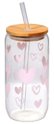 Signature Select Heart Glass Tumbler With Straw, Pink