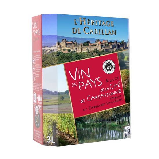 L'héritage de Carillan - Vin rouge de pays de la cité de carcassonne merlot IGP (4 pièces, 750 ml)