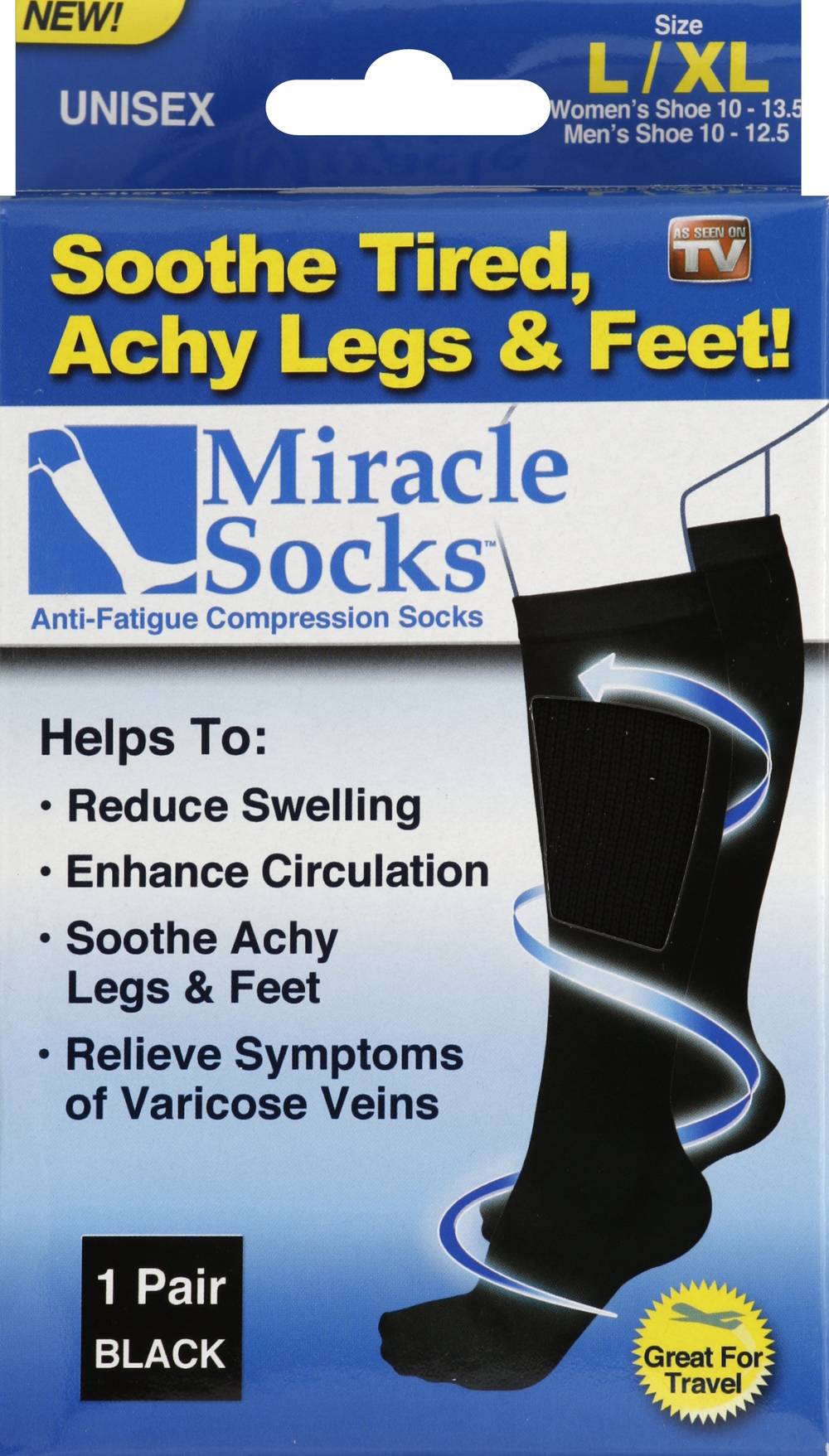 Miracle Socks Men's & Women's Unisex L/Xl Black Socks