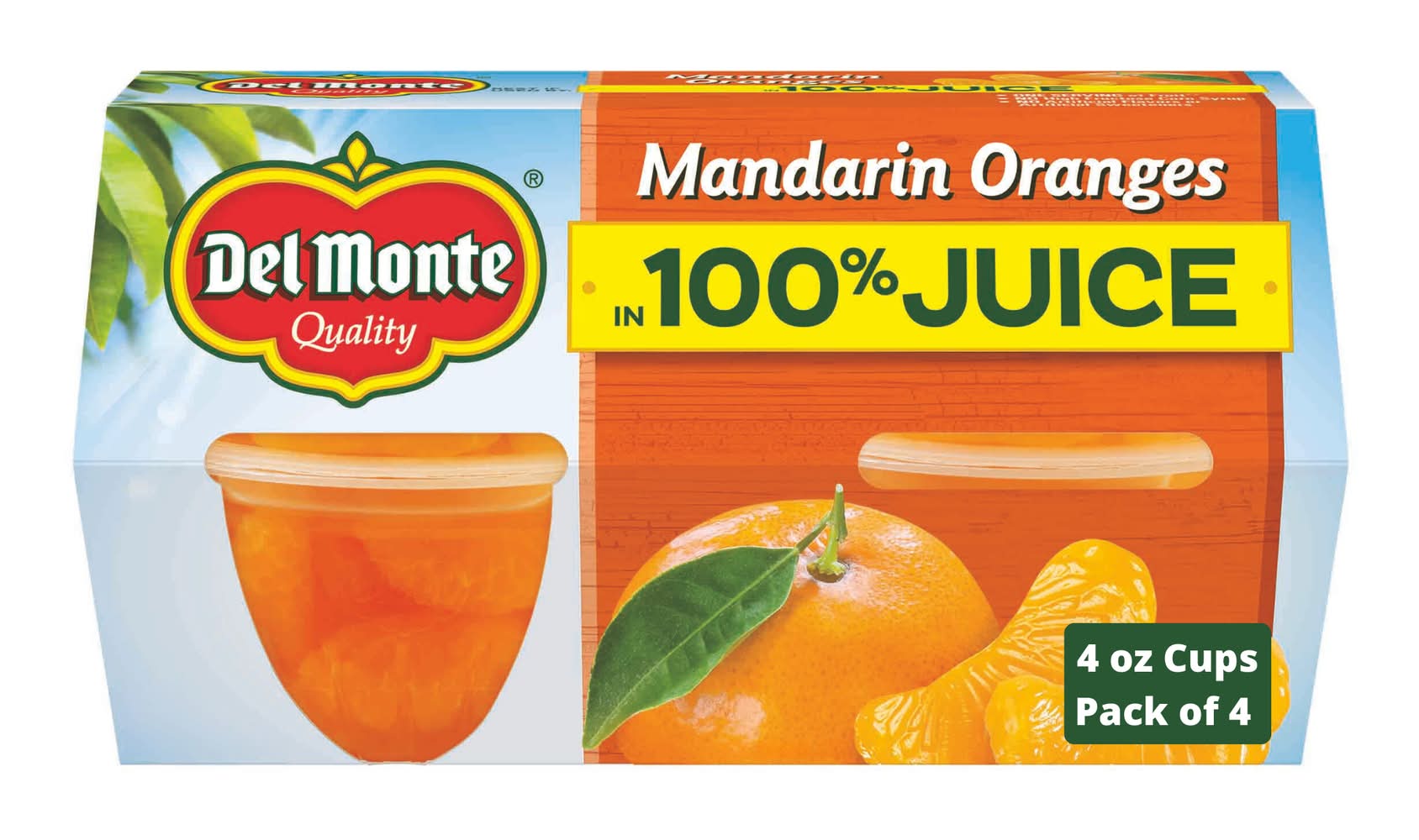 Del Monte 100% Flavored Juice Cups, Mandarin Orange (4 x 4 oz)