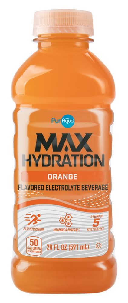 PurAqua Max Hydration Electrolyte Drink, Orange (20 fl oz)