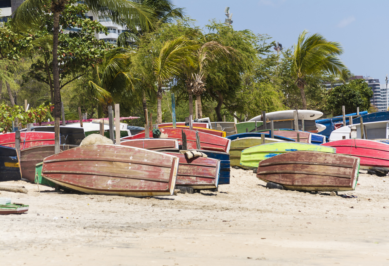 Barcos na praia de Mucuripe, em Fortaleza,