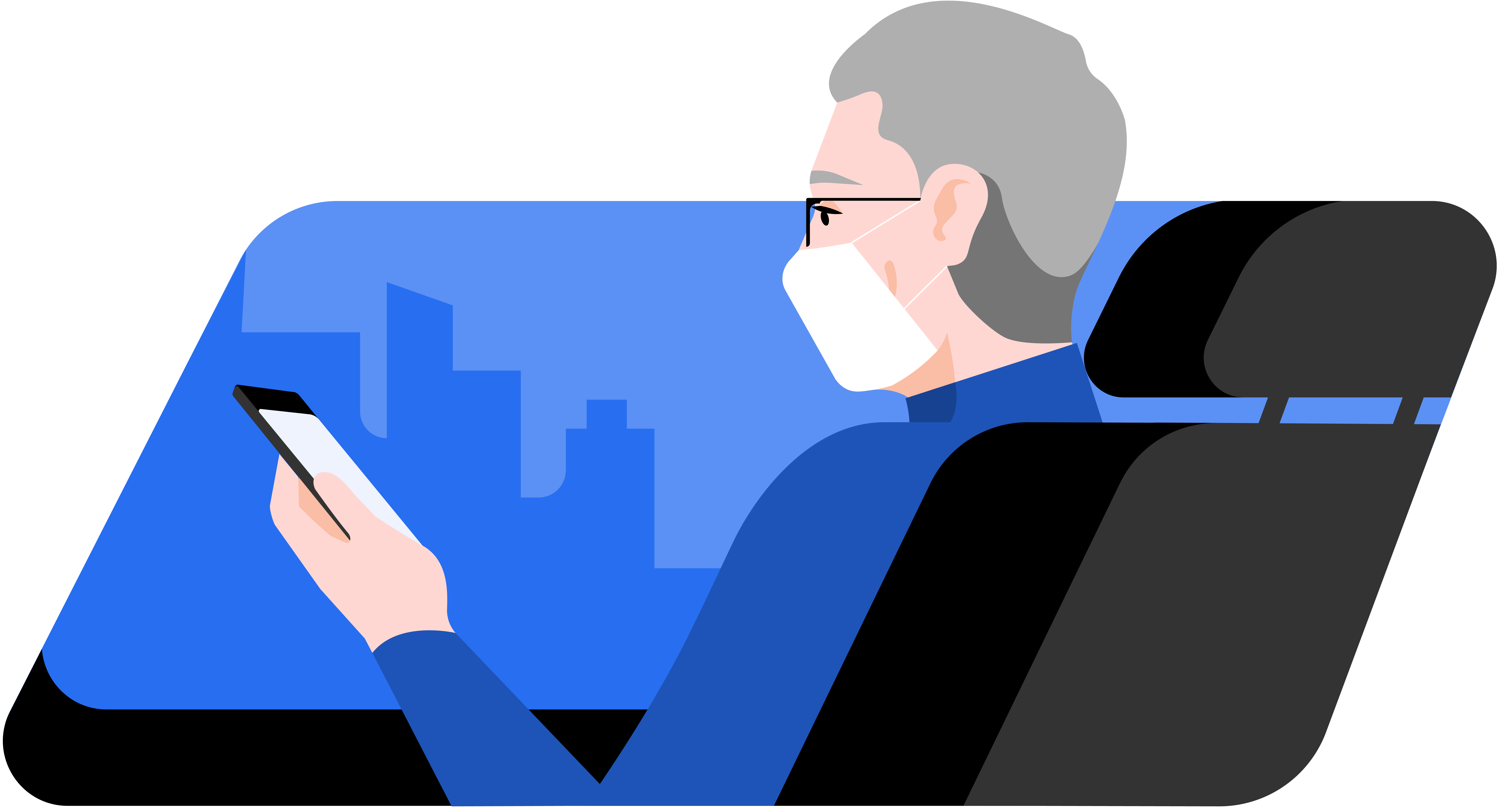 Older male rider in car with smart phone
