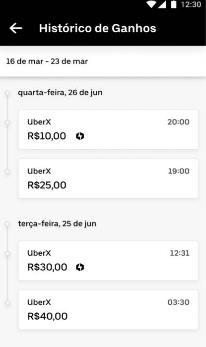 Exemplo de visualização do novo Histórico de Ganhos