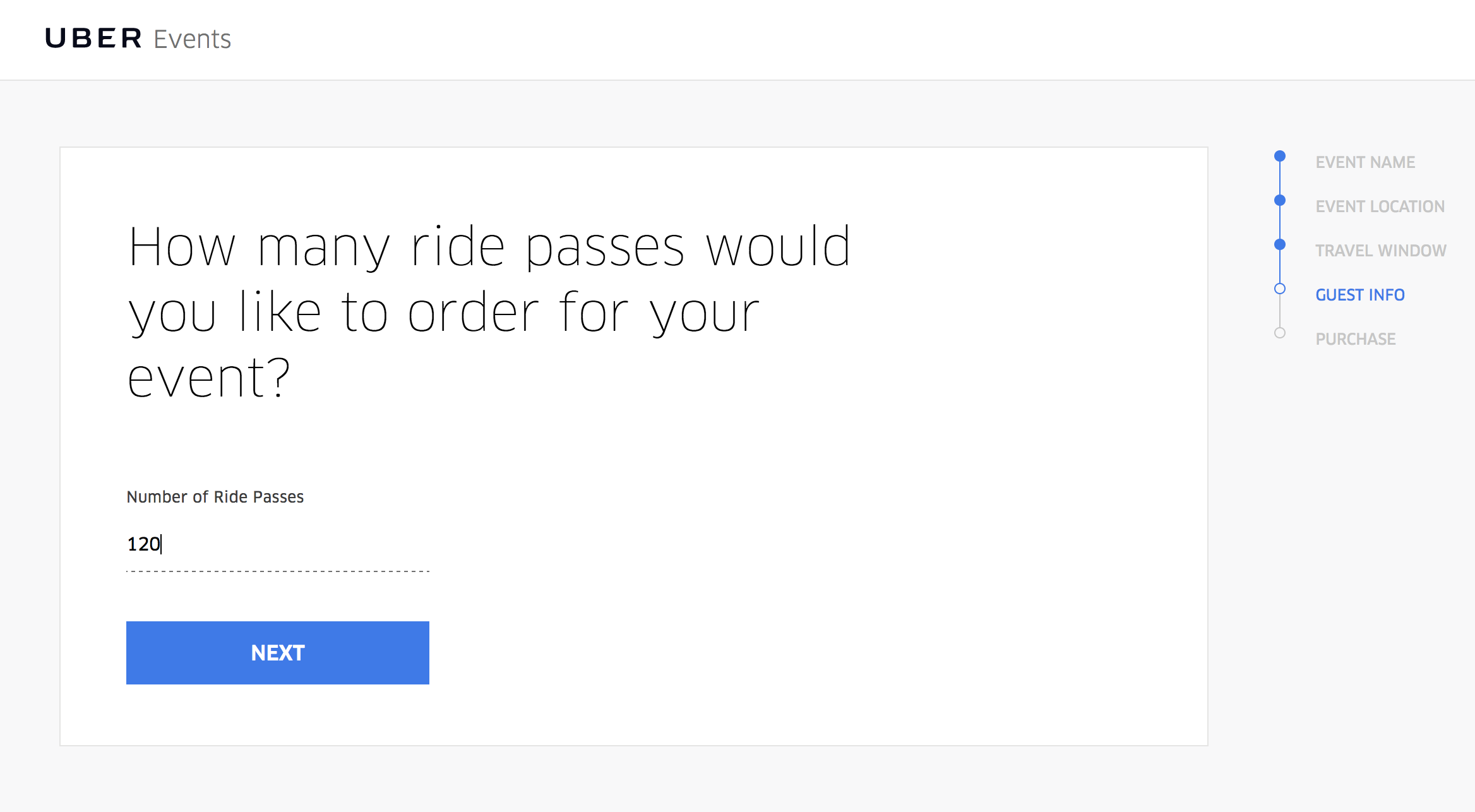 Use Uber Events to order ride passes for a large event. 