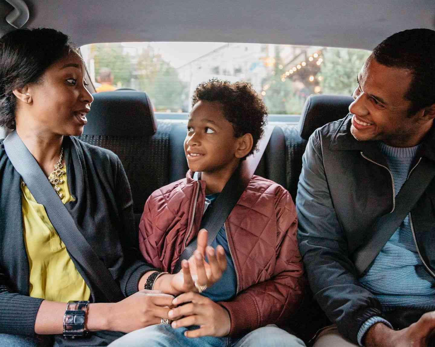 Family in back of Uber ride
