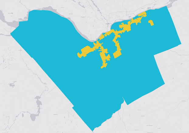 Access to OC Transportation between 2:00-4:00AM. Areas in service illustrated in yellow.